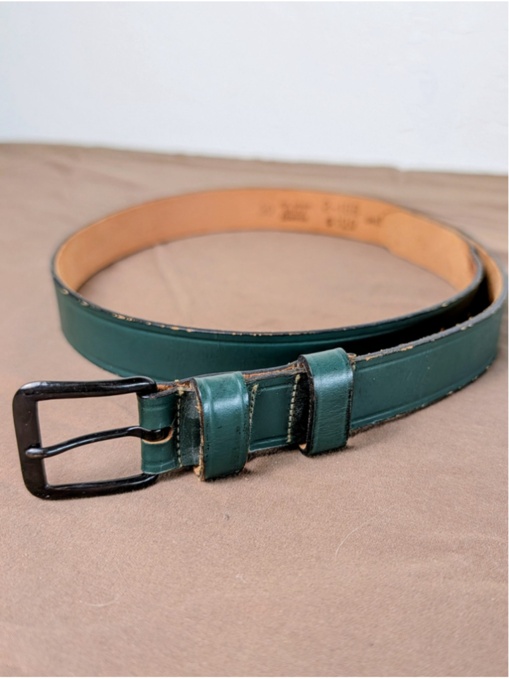 Vintage Girl Scouts Green Leather Uniform Belt Size 30 Top Grain Bridle Cowhide